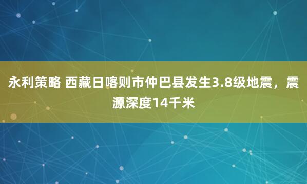 永利策略 西藏日喀则市仲巴县发生3.8级地震，震源深度14千米